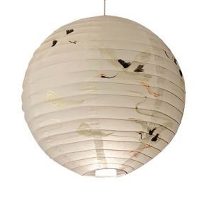 11'' Japanese Style Paper Lantern Round Hanging Lantern for Garden Party Wedding Lampshade, Crane