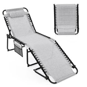 Foldable Recline Lounge Chair with Adjustable Backrest and Footrest (Color: Gray)
